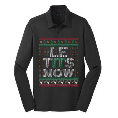 Le Tits Now Christmas Let It Snow Ugly Sweater Funny Party Great Gift Silk Touch Performance Long Sleeve Polo