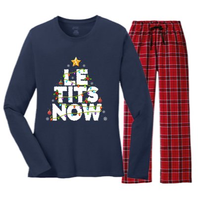 Le Tits Now Christmas Let It Snow Xmas Party Essential Women's Long Sleeve Flannel Pajama Set 