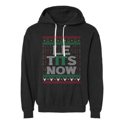 Le Tits Now Christmas Let It Snow Ugly Sweater Funny Party Garment-Dyed Fleece Hoodie