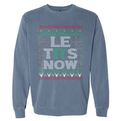 Le Tits Now Christmas Let It Snow Ugly Sweater Funny Party Garment-Dyed Sweatshirt