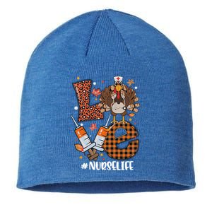 Love Turkey Nurse Life Leopard Thanksgiving Fall Gift Sustainable Beanie