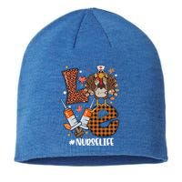 Love Turkey Nurse Life Leopard Thanksgiving Fall Gift Sustainable Beanie