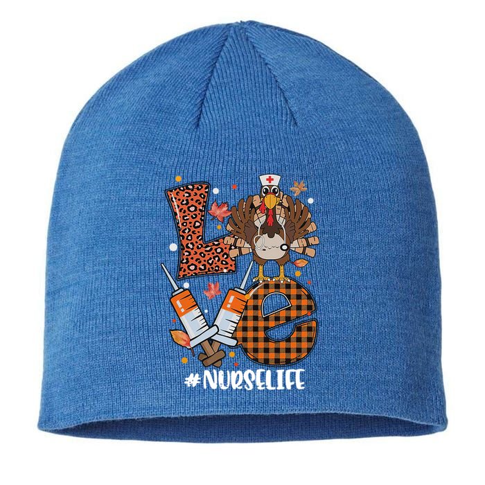 Love Turkey Nurse Life Leopard Thanksgiving Fall Gift Sustainable Beanie