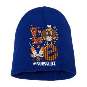 Love Turkey Nurse Life Leopard Thanksgiving Fall Gift Short Acrylic Beanie