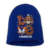 Love Turkey Nurse Life Leopard Thanksgiving Fall Gift Short Acrylic Beanie