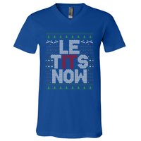 Le Tits Now Funny Christmas Let It Snow Adult Ugly Christmas Gift V-Neck T-Shirt