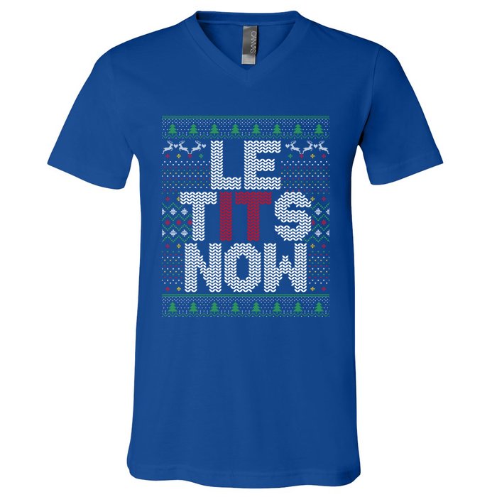 Le Tits Now Funny Christmas Let It Snow Adult Ugly Christmas Gift V-Neck T-Shirt