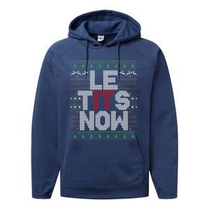 Le Tits Now Funny Christmas Let It Snow Adult Ugly Christmas Gift Performance Fleece Hoodie