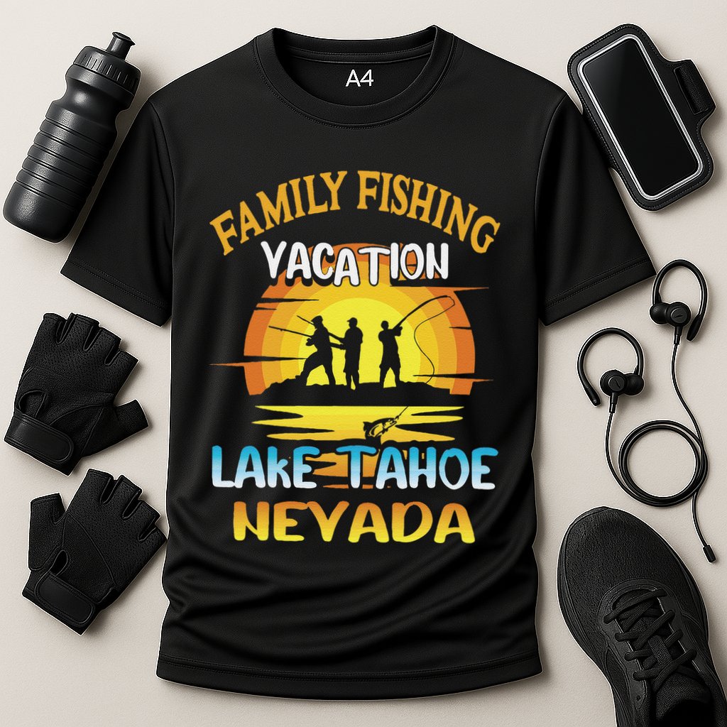 Lake Tahoe Nevada Family Fishing Vacation Sunset Design Cooling Performance Crew T-Shirt