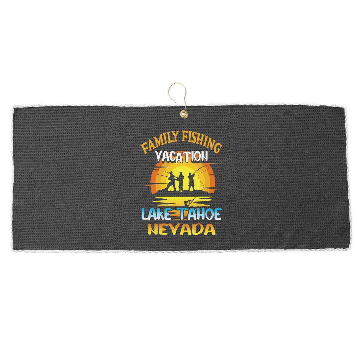 Lake Tahoe Nevada Family Fishing Vacation Sunset Design Large Microfiber Waffle Golf Towel
