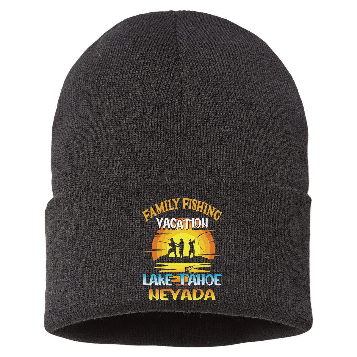 Lake Tahoe Nevada Family Fishing Vacation Sunset Design Sustainable Knit Beanie