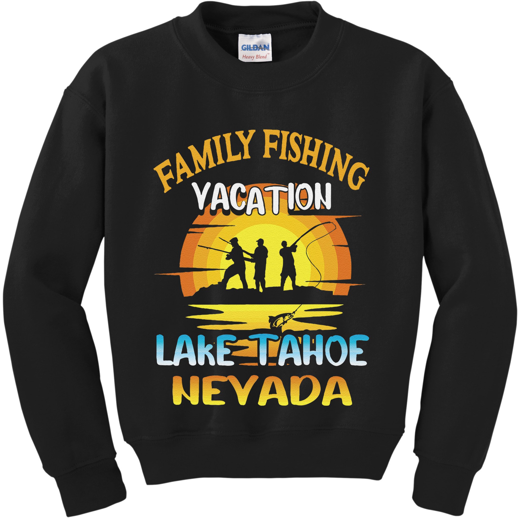 Lake Tahoe Nevada Family Fishing Vacation Sunset Design Kids Sweatshirt