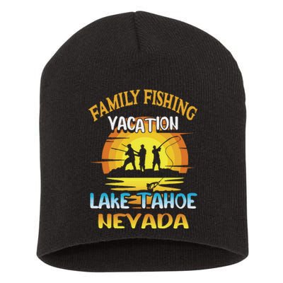 Lake Tahoe Nevada Family Fishing Vacation Sunset Design Short Acrylic Beanie