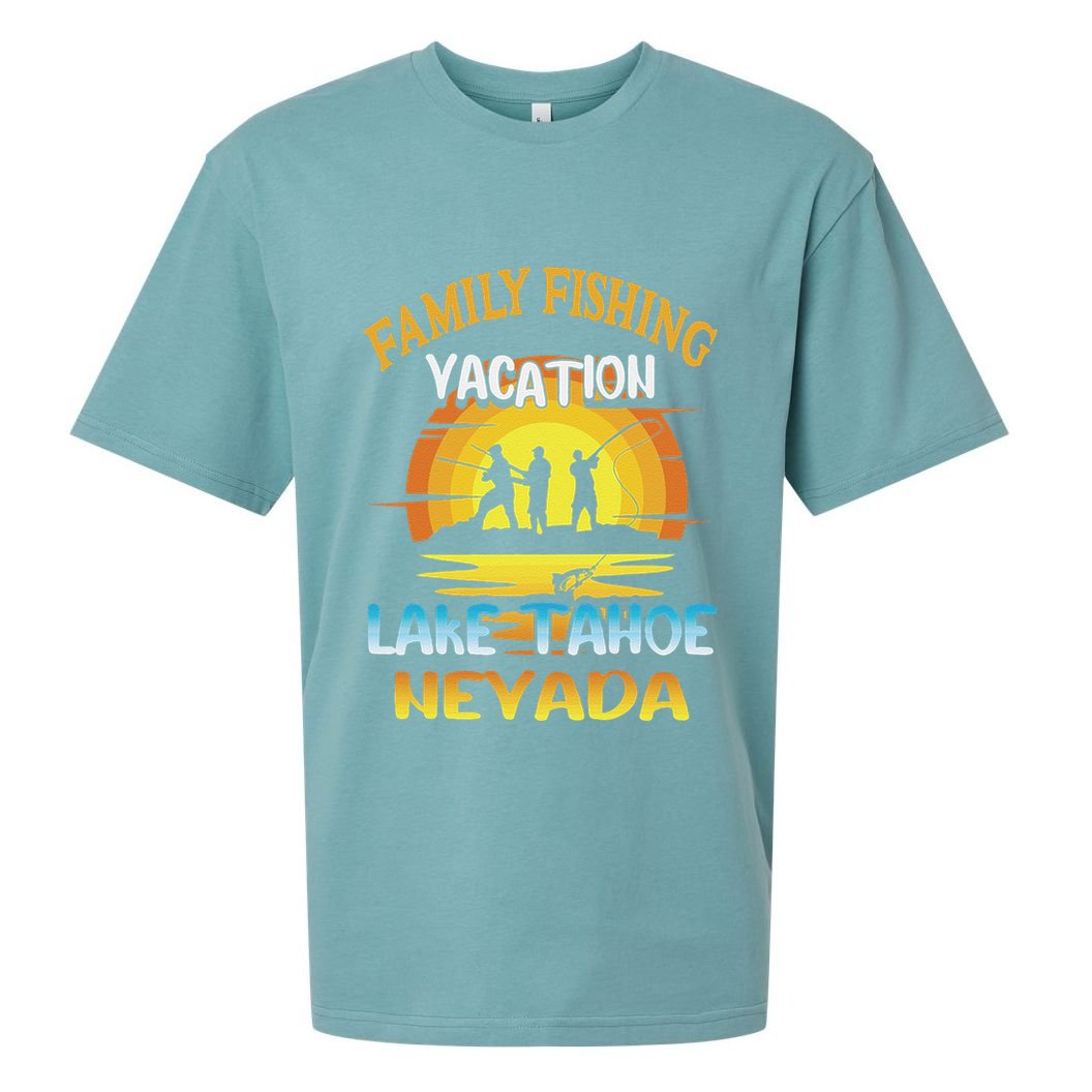 Lake Tahoe Nevada Family Fishing Vacation Sunset Design Sueded Cloud Jersey T-Shirt