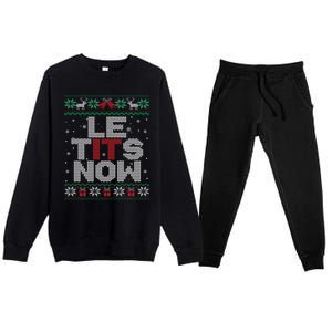 Le Tits Now Funny Xmas Let It Snow Ugly Christmas Gift Premium Crewneck Sweatsuit Set