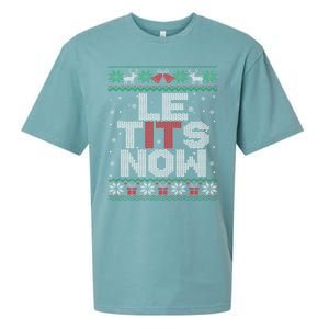 Le Tits Now Funny Xmas Let It Snow Ugly Christmas Gift Sueded Cloud Jersey T-Shirt