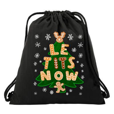 Le Tits Now Christmas Let It Snow Ugly Christmas Sweater Drawstring Bag