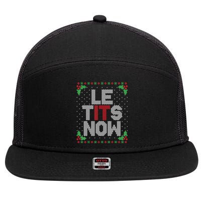 Le Tits Now Funny Christmas Let It Snow Adult Ugly Christmas 7 Panel Mesh Trucker Snapback Hat