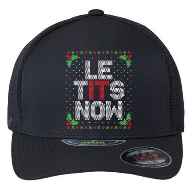 Le Tits Now Funny Christmas Let It Snow Adult Ugly Christmas Flexfit Unipanel Trucker Cap