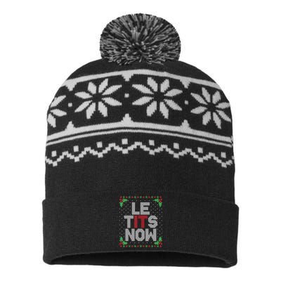 Le Tits Now Funny Christmas Let It Snow Adult Ugly Christmas USA-Made Snowflake Beanie