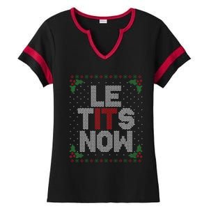 Le Tits Now Funny Christmas Let It Snow Adult Ugly Christmas Ladies Halftime Notch Neck Tee