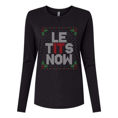 Le Tits Now Funny Christmas Let It Snow Adult Ugly Christmas Womens Cotton Relaxed Long Sleeve T-Shirt