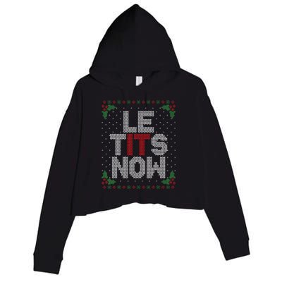 Le Tits Now Funny Christmas Let It Snow Adult Ugly Christmas Crop Fleece Hoodie