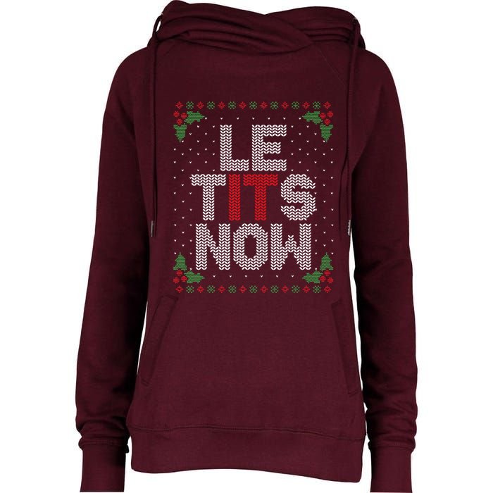 Le Tits Now Funny Christmas Let It Snow Adult Ugly Christmas Womens Funnel Neck Pullover Hood