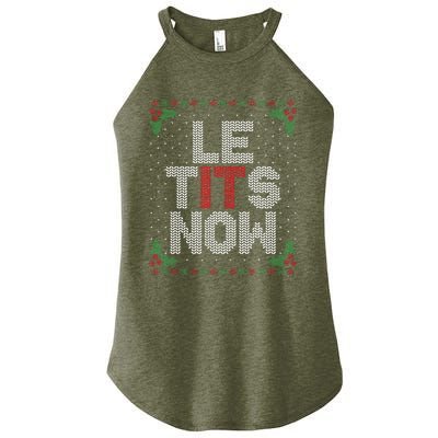 Le Tits Now Funny Christmas Let It Snow Adult Ugly Christmas Women’s Perfect Tri Rocker Tank