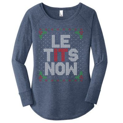 Le Tits Now Funny Christmas Let It Snow Adult Ugly Christmas Women's Perfect Tri Tunic Long Sleeve Shirt