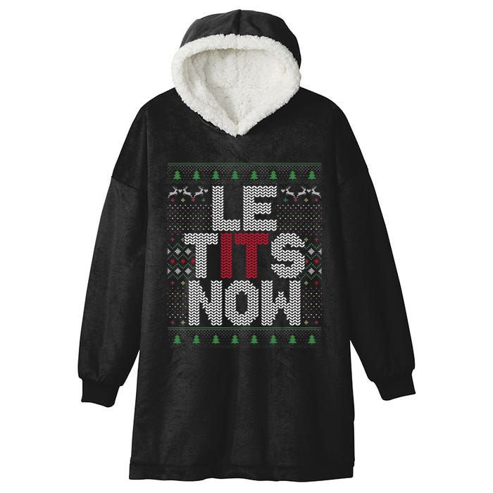 Le Tits Now Christmas Let It Snow Ugly Christmas Hooded Wearable Blanket