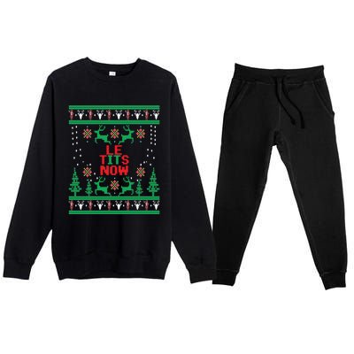 Le Tits Now Christmas Let It Snow Ugly Sweater Party Gift Premium Crewneck Sweatsuit Set