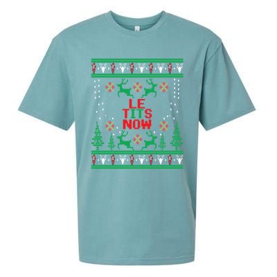 Le Tits Now Christmas Let It Snow Ugly Sweater Party Gift Sueded Cloud Jersey T-Shirt