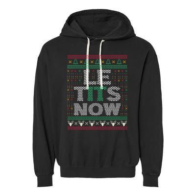 Le Tits Now Christmas Let It Snow Ugly Sweater Funny Garment-Dyed Fleece Hoodie