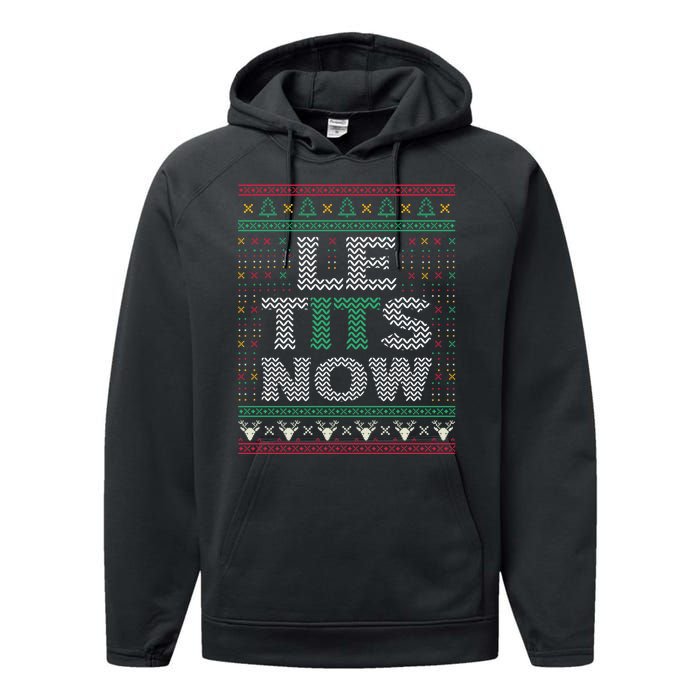 Le Tits Now Christmas Let It Snow Ugly Sweater Funny Performance Fleece Hoodie