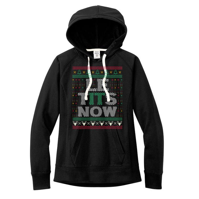 Le Tits Now Christmas Let It Snow Ugly Sweater Funny Women's Fleece Hoodie