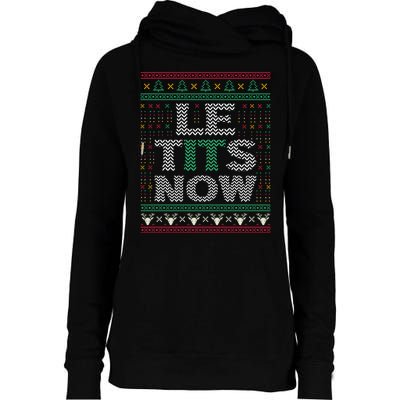 Le Tits Now Christmas Let It Snow Ugly Sweater Funny Womens Funnel Neck Pullover Hood