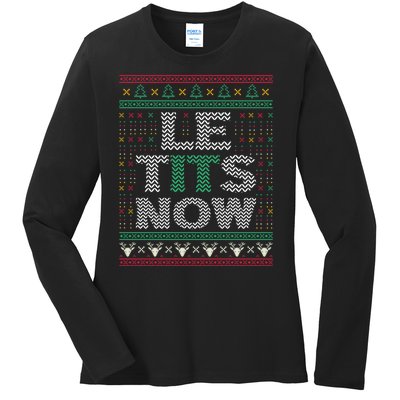 Le Tits Now Christmas Let It Snow Ugly Sweater Funny Ladies Long Sleeve Shirt