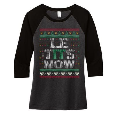 Le Tits Now Christmas Let It Snow Ugly Sweater Funny Women's Tri-Blend 3/4-Sleeve Raglan Shirt