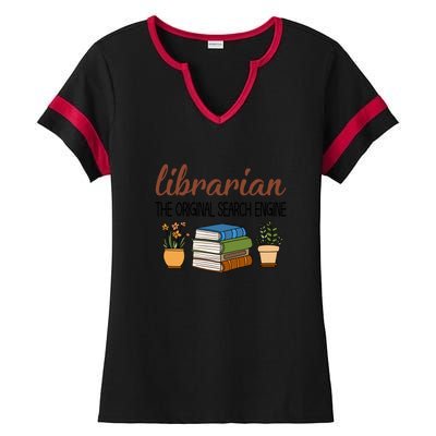 Librarian The Orginal Search Engine Reading Books Gift Cute Reading Ladies Halftime Notch Neck Tee