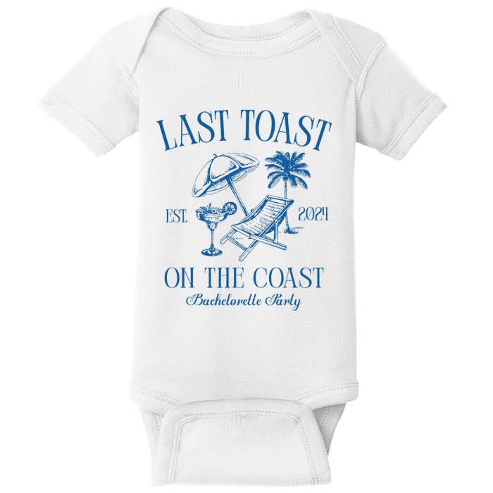 Last Toast On The Coast Est 2024 Beach Bachelorette Party Baby Bodysuit