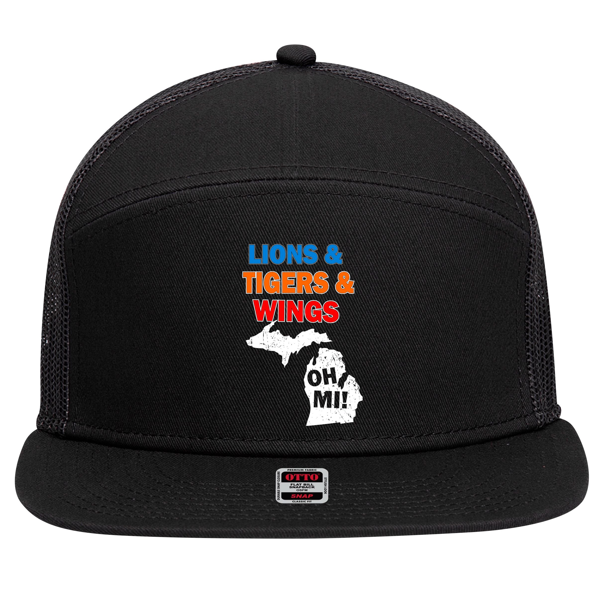 Lions Tigers Wings Oh Mi 7 Panel Mesh Trucker Snapback Hat