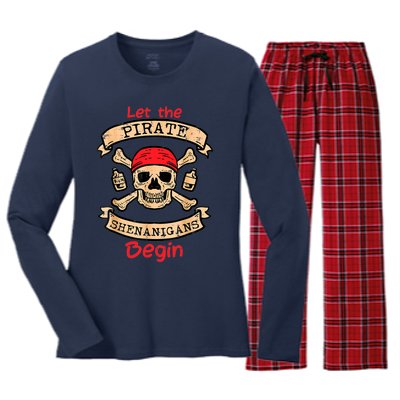 Let The Pirate Shenanigans Begin - Crossbones Freebooter Women's Long Sleeve Flannel Pajama Set 