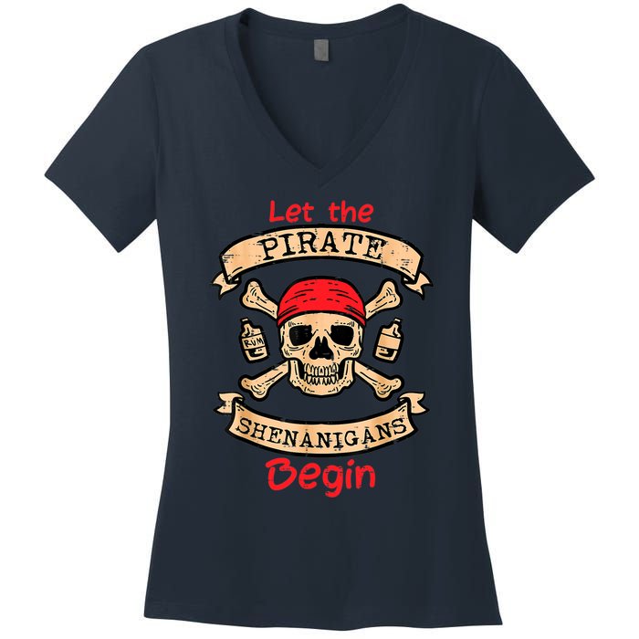 Let The Pirate Shenanigans Begin - Crossbones Freebooter Women's V-Neck T-Shirt