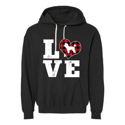 Love Toy Poodle Dog Lover Funny Gift Buffalo Plaid Valentines Day Gift Garment-Dyed Fleece Hoodie