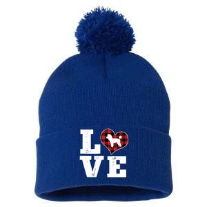 Love Toy Poodle Dog Lover Funny Gift Buffalo Plaid Valentines Day Gift Pom Pom 12in Knit Beanie