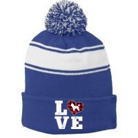 Love Toy Poodle Dog Lover Funny Gift Buffalo Plaid Valentines Day Gift Stripe Pom Pom Beanie