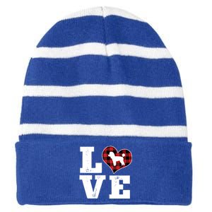 Love Toy Poodle Dog Lover Funny Gift Buffalo Plaid Valentines Day Gift Striped Beanie with Solid Band