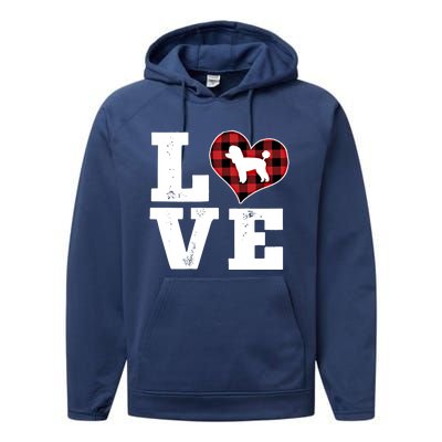 Love Toy Poodle Dog Lover Funny Gift Buffalo Plaid Valentines Day Gift Performance Fleece Hoodie