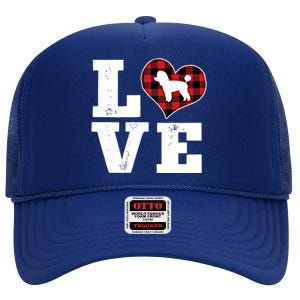 Love Toy Poodle Dog Lover Funny Gift Buffalo Plaid Valentines Day Gift High Crown Mesh Back Trucker Hat